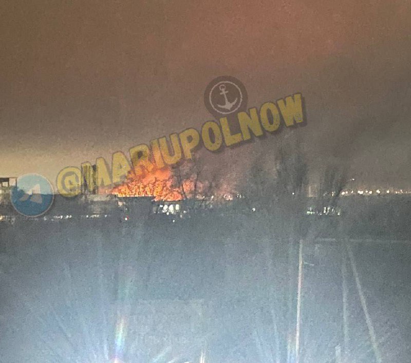 Big fire at the site of explosion in Mariupol