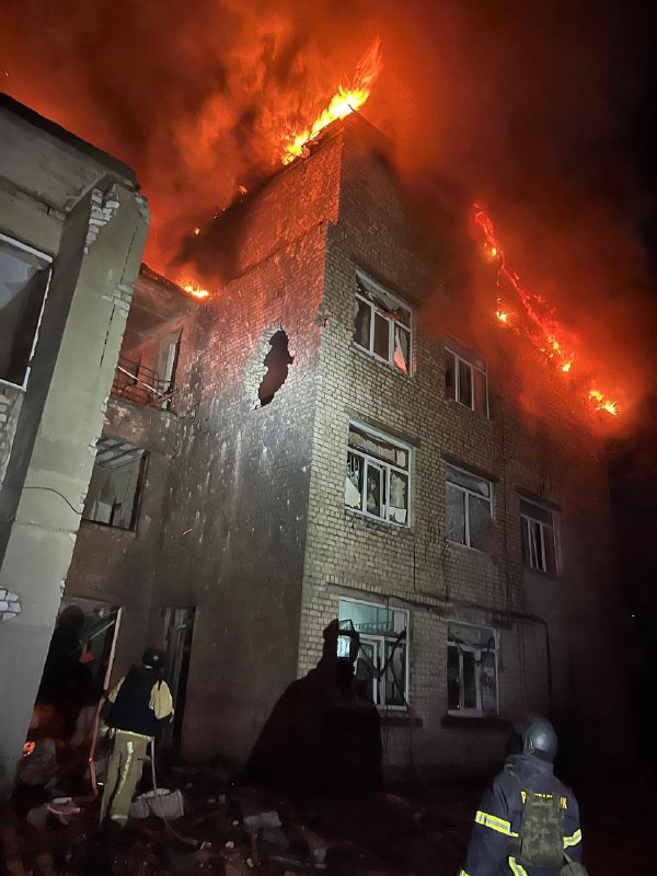 Hospital in Zolochiv of Kharkiv region caught fire as result of drone strike