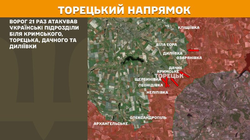 At Toretsk axis clashes yesterday near Krymske, Toretsk, Dachne and Dyliyivka, - General Staff of Armed Forces of Ukraine reports