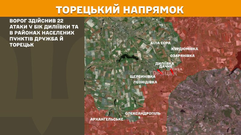 At Toretsk axis clashes yesterday near Dyliyivka and near Druzhba and Toretsk, - General Staff of Armed Forces of Ukraine reports
