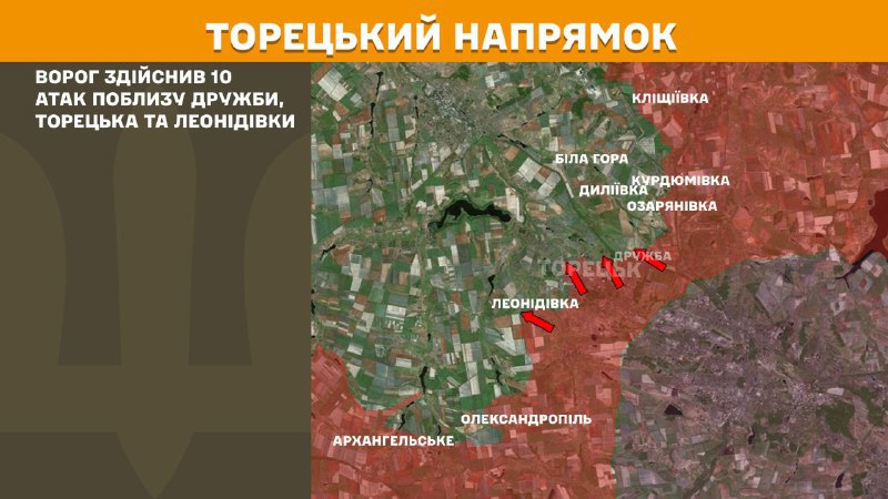 At Toretsk axis clashes yesterday near Druzhba, Toretsk and Leonidivka, - General Staff of Armed Forces of Ukraine reports