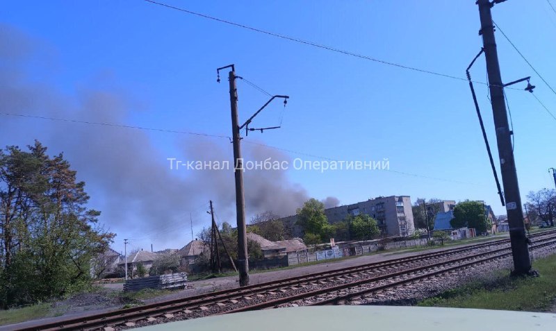 Fire in Lyman after bombardment