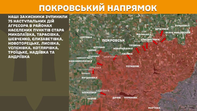 At Pokrovsk axis clashes yesterday near Stara Mykolayivka, Tarasivka, Shevchenko, Yelyzavetivka, Novotoretske, Lysivka, Uspenivka, Kotlyarivka, Troyitske, Nadiyivka and Andriyivka, - General Staff of Armed Forces of Ukraine reports