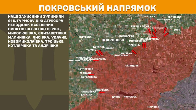 At Pokrovsk axis clashes yesterday near Shevchenko Pershe, Myrolubivka, Yelyzavetivka, Malynivka, Lysivka, Udachne, Novomykolayivka, Troyitske, Kotlyarivka and Andriyivka, - General Staff of Armed Forces of Ukraine reports