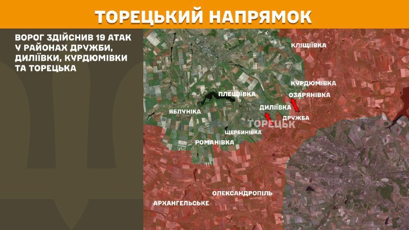 At Toretsk axis clashes yesterday near Druzhba, Dyliyivka, Kurdumivka and Toretsk, - General Staff of Armed Forces of Ukraine reports