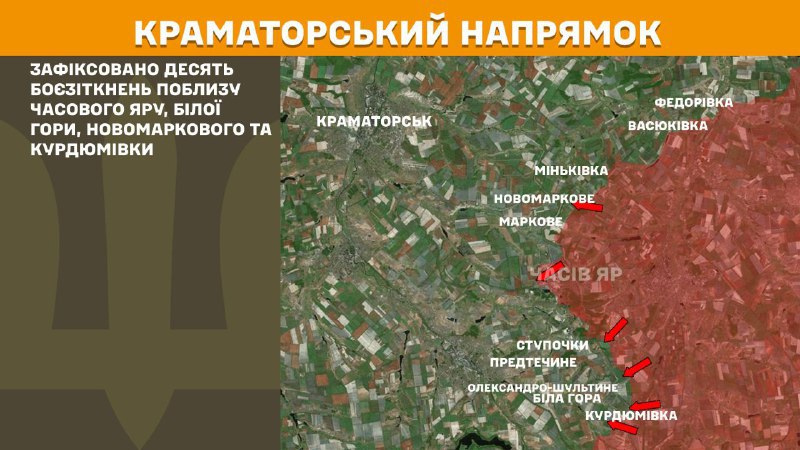 At Kramatorsk axis clashes yesterday near Chasiv Yar, Bila Hora, Novomarkove and Kurdumivka, - General Staff of Armed Forces of Ukraine reports