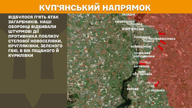 At Kupyansk direction clashes yesterday near Stepova Novoselivka, Kruhlyakivka, Zelenyi Hai, towards Pischane and Kurylivka, - General Staff of Armed Forces of Ukraine reports