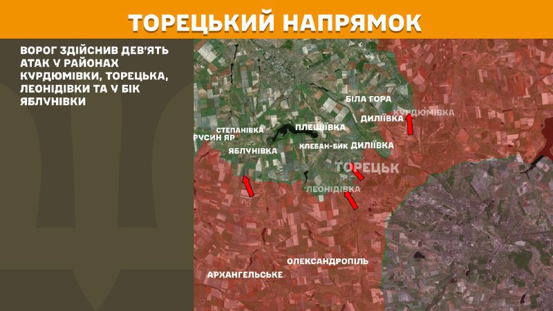 At Toretsk direction clashes yesterday near Kurdumivka, Toretsk, Leonidivka and towards Yablunivka, - General Staff of Armed Forces of Ukraine reports