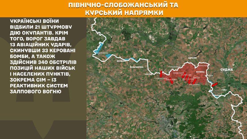 At Kursk and North Slobozhansky(Sumy) direction Ukrainian forces have repelled 21 Russian army assaults, - General Staff of Armed Forces of Ukraine reports
