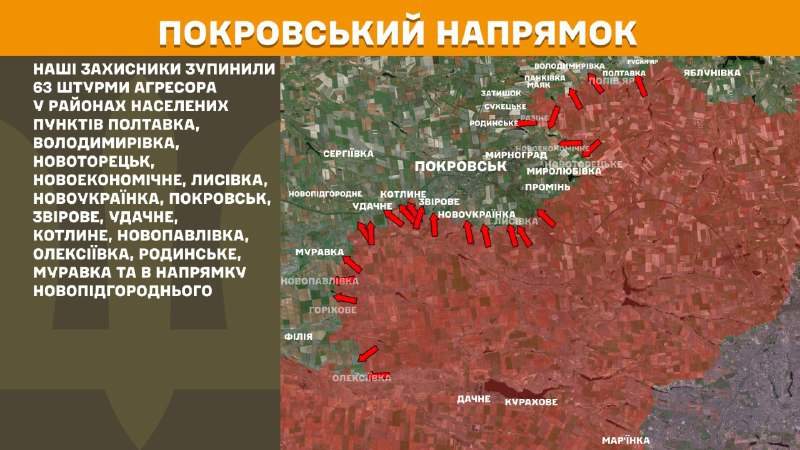 At Pokrovsk direction clashes yesterday near Poltavka, Volodymyrivka, Novotoretsk, Novoekonomichne, Lysivka, Novoukrayinka, Pokrovsk, Zvirove, Udachne, Kotlyne, Novopavlivka, Oleksiyivka, Rodynske, Muravka and towards Novopidhorodne, - General Staff of Armed Forces of Ukraine reports