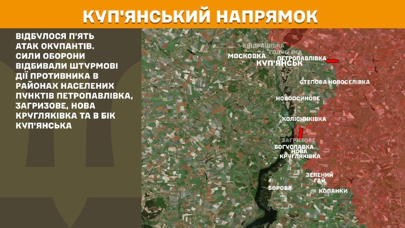 At Kupyansk direction clashes yesterday near Petropavlivka, Zahryzove, Nova Kruhlyakivka and towards Kupyansk, - General Staff of Armed Forces of Ukraine reports