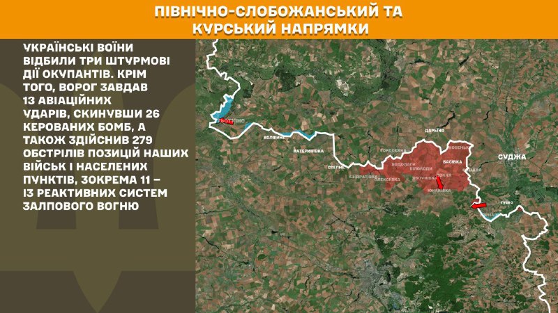 At Kursk and North Slobozhansky(Sumy) direction Ukrainian forces have repelled 3 Russian army assaults, - General Staff of Armed Forces of Ukraine reports