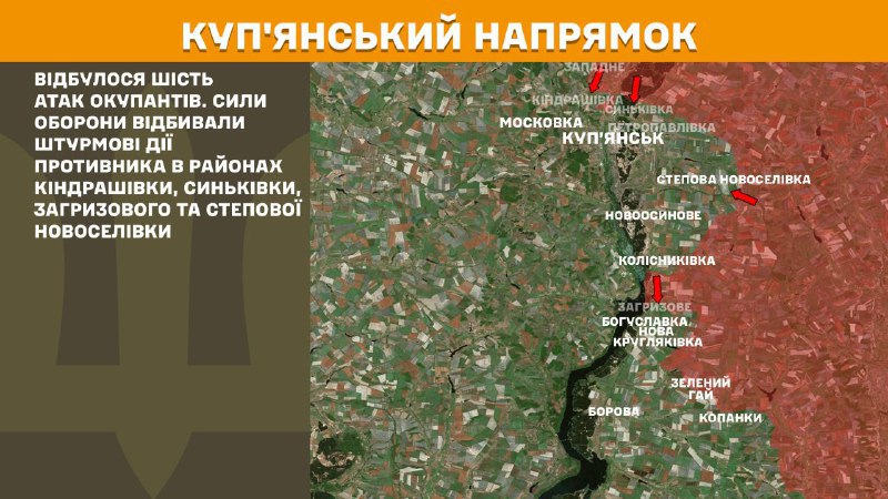 At Kupyansk direction clashes yesterday near Kindrashivka, Synkivka, Zahryzove and Stepova Novoselivka, - General Staff of Armed Forces of Ukraine reports