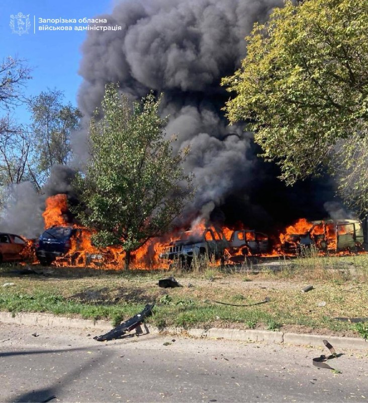 Fire as result of drone attack in Zaporizhzhia