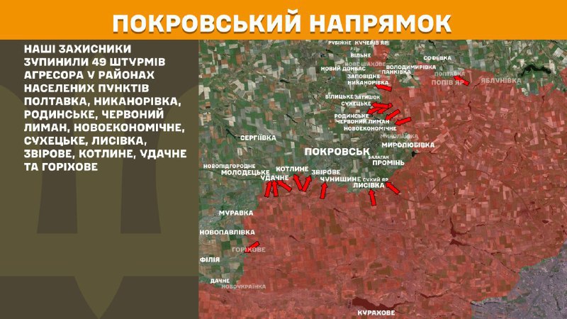At Pokrovsk direction clashes yesterday near Poltavka, Nykanorivka, Rodynske, Chervonyy Lyman, Novoekonomichne, Sukhetske, Lysivka, Zvirove, Kotlyne, Udachne and Horikhove, - General Staff of Armed Forces of Ukraine reports