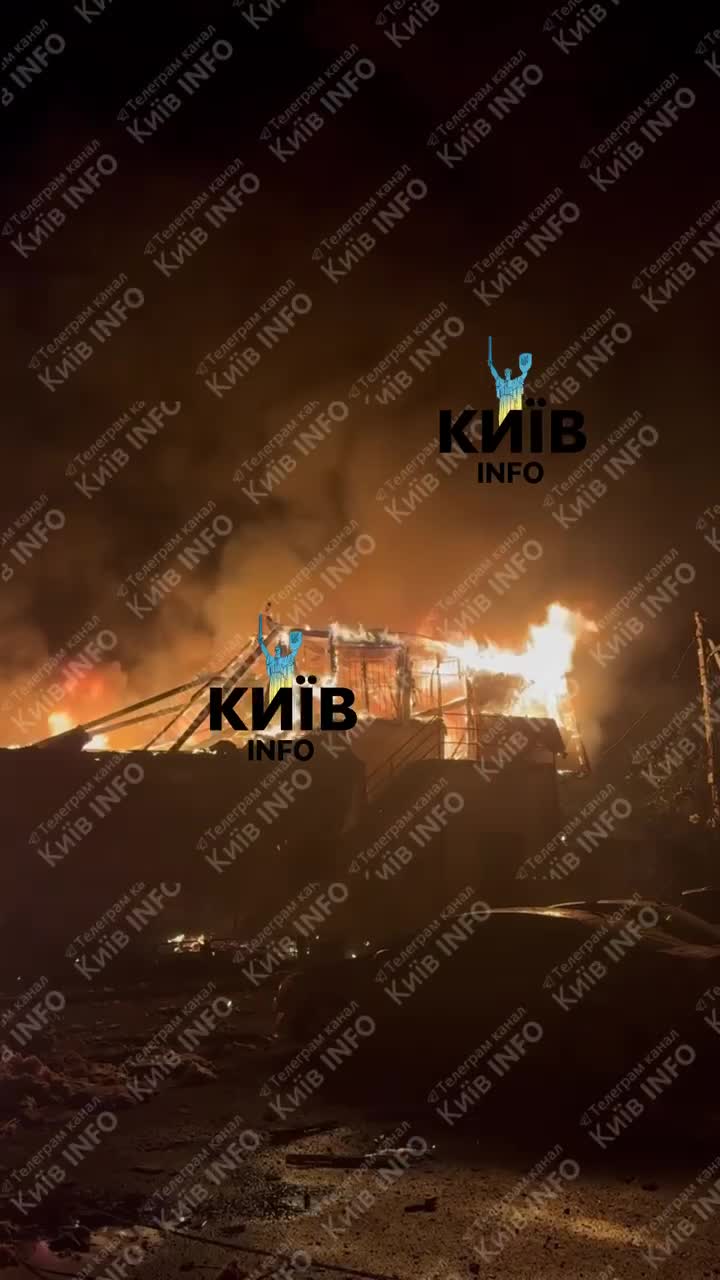 Fire in Brovary after drone strike