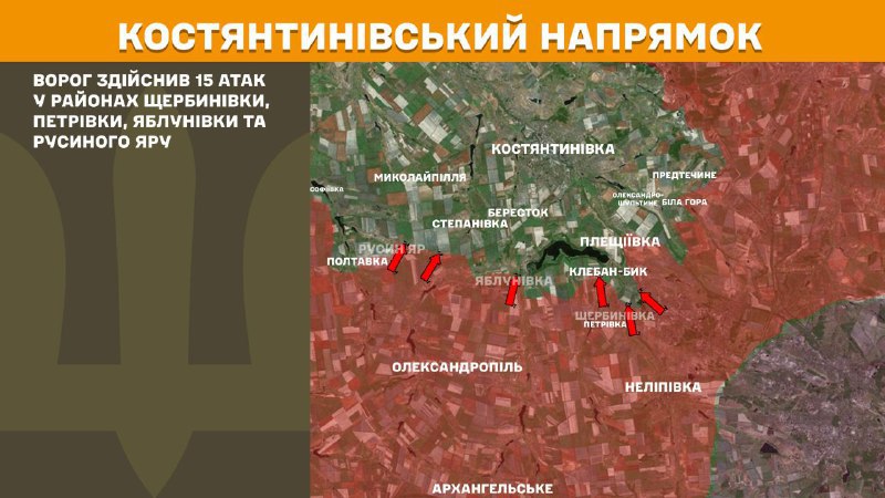 At Kostiantynivka direction clashes yesterday near Scherbynivka, Petrivka, Yablunivka and Rusyn Yar, - General Staff of Armed Forces of Ukraine reports