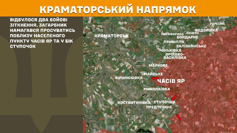 At Kramatorsk direction clashes yesterday near Chasiv Yar and towards Stupochky, - General Staff of Armed Forces of Ukraine reports