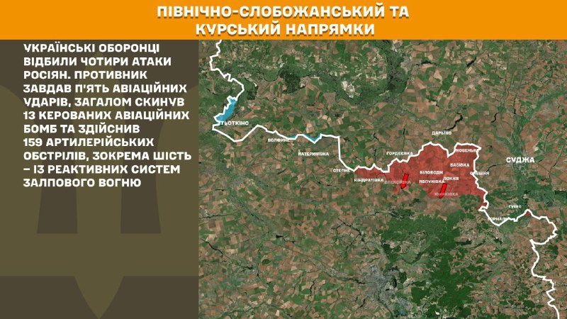 At Kursk and North Slobozhansky(Sumy) direction Ukrainian forces have repelled 4 Russian army assaults, - General Staff of Armed Forces of Ukraine reports