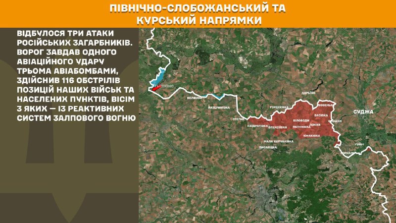 At Kursk and North Slobozhansky(Sumy) direction Ukrainian forces have repelled 3 Russian army assaults, - General Staff of Armed Forces of Ukraine reports
