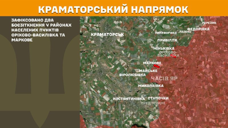 At Kramatorsk direction clashes yesterday near  Orikhovo-Vasylivka and Markove, - General Staff of Armed Forces of Ukraine reports