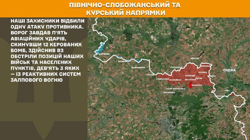 At Kursk and North Slobozhansky(Sumy) direction Ukrainian forces have repelled 1 Russian army assault, - General Staff of Armed Forces of Ukraine reports