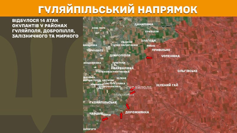 At Huliaipole direction clashes yesterday near Huliaipole, Dobropillya, Zaliznychne and Myrne, - General Staff of Armed Forces of Ukraine reports