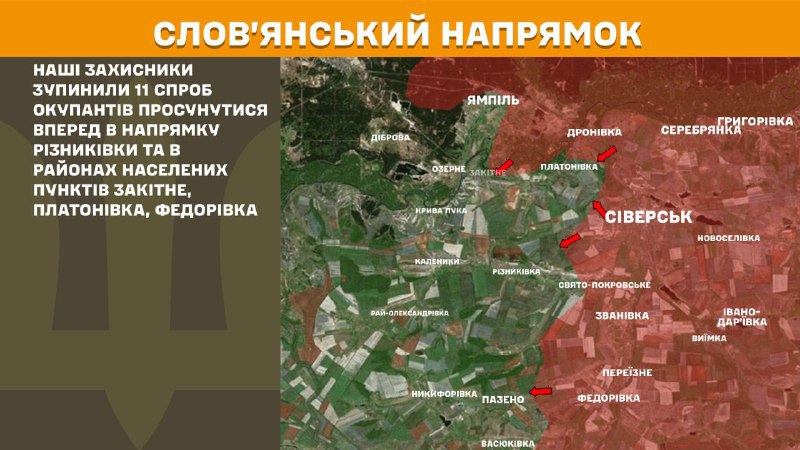 At Sloviansk direction clashes yesterday near Riznykivka and near Zakitne, Platonivka, Fedorivka, - General Staff of Armed Forces of Ukraine reports