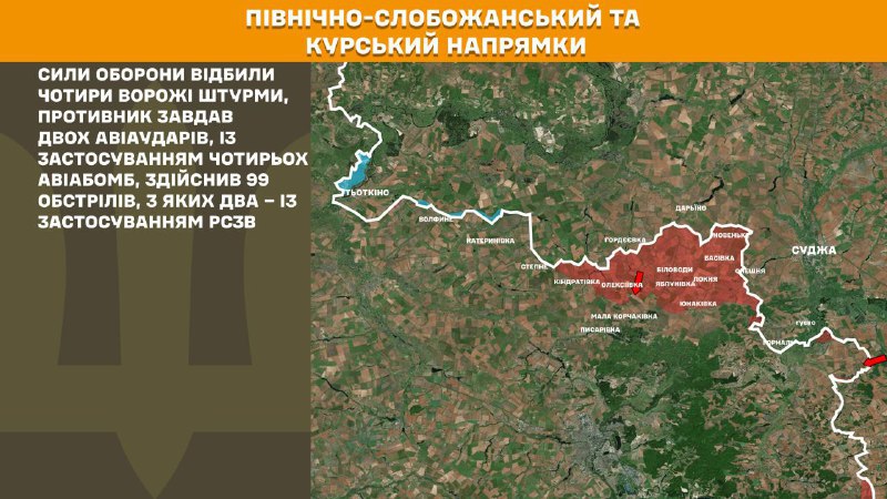 At Kursk and North Slobozhansky(Sumy) direction Ukrainian forces have repelled 4 Russian army assaults, - General Staff of Armed Forces of Ukraine reports