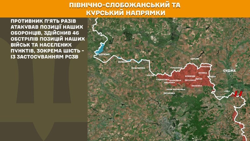 At Kursk and North Slobozhansky(Sumy) direction Ukrainian forces have repelled 5 Russian army assaults, - General Staff of Armed Forces of Ukraine reports
