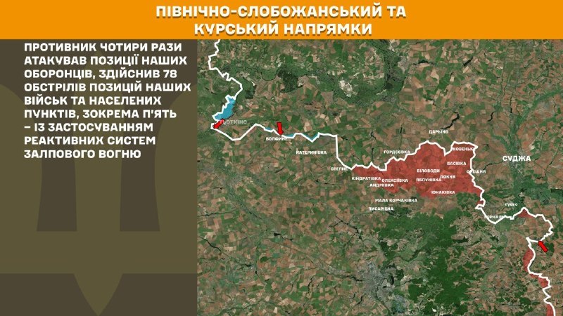Dans la direction de Koursk et de Slobozhansky Nord (Sumy), les forces ukrainiennes ont repoussé quatre assauts de l'armée russe, rapporte l'état-major général des forces armées ukrainiennes.