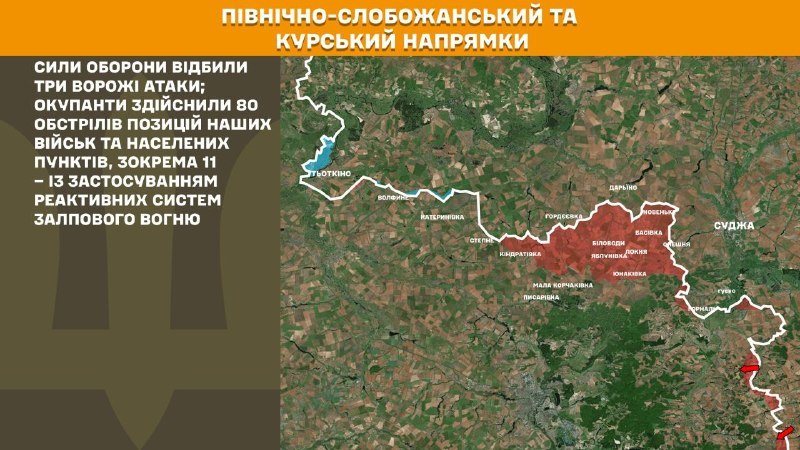 На Курському та Північно-Слобожанському (Сумському) напрямках українські війська відбили 3 атаки російської армії, – повідомляє Генеральний штаб Збройних сил України