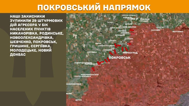 Ukrayna Silahlı Kuvvetleri Genelkurmay Başkanlığı, dün Pokrovsk yönünde Nykanorivka, Rodynske, Novooleksandrivka, Shevchenko, Pokrovsk, Hryshyne, Serhiyivka, Molodetske, Novyy Donbas yakınlarında çatışmalar yaşandığını bildirdi.