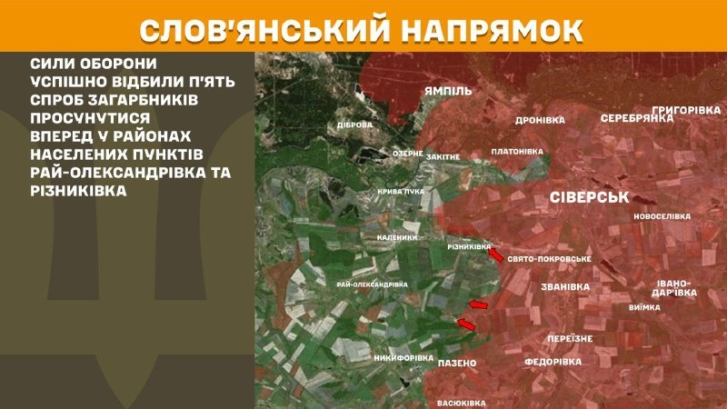 Des affrontements ont eu lieu hier dans la direction de Sloviansk, près de Ray-Oleksandrivka et Riznykivka, rapporte l'état-major général des forces armées ukrainiennes.