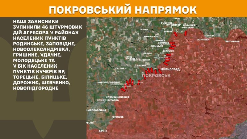 In der Richtung Pokrowsk kam es gestern zu Zusammenstößen in der Nähe von Rodynske, Zapovidne, Novooleksandrivka, Hryshyne, Udatschne, Molodetske und in Richtung Kucheriv Yar, Toretske, Bilytske, Dorozhnye, Shevchenko, Novopidhorodnie, berichtet der Generalstab der Streitkräfte der Ukraine