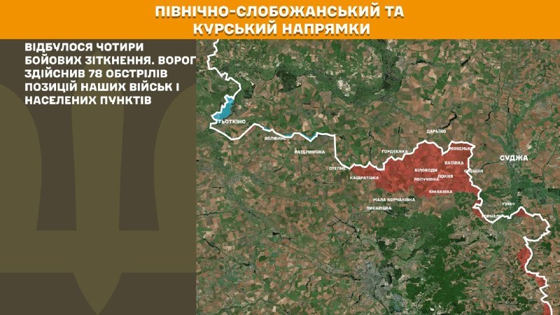 In Richtung Kursk und Nord-Sloboschanski (Sumy) haben ukrainische Streitkräfte vier Angriffe der russischen Armee abgewehrt, berichtet der Generalstab der Streitkräfte der Ukraine.