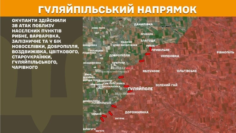 In der Richtung Huliaipole kam es gestern zu Zusammenstößen in der Nähe von Rybne, Varvarivka, Zaliznychne und in Richtung Novoselivka, Dobropillya, Vozdvyzhivka, Tsvitkove, Staroukrayinka, Huliaipilske, Charivne, berichtet der Generalstab der Streitkräfte der Ukraine