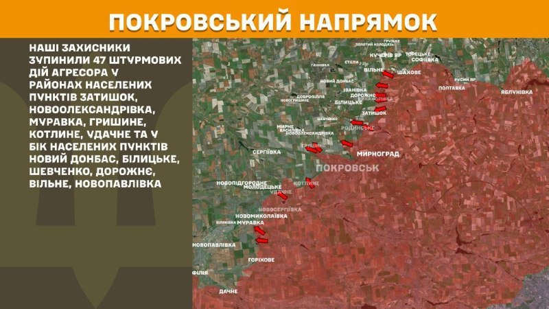 На Покровському напрямку вчора бойові дії тривали поблизу Затишок, Новоолександрівки, Муравки, Гришиного, Котлиного, Удачного та в напрямку Нового Донбасу, Білицького, Шевченка, Дорожнього, Вільного, Новопавлівки, - повідомляє Генштаб ЗСУ.