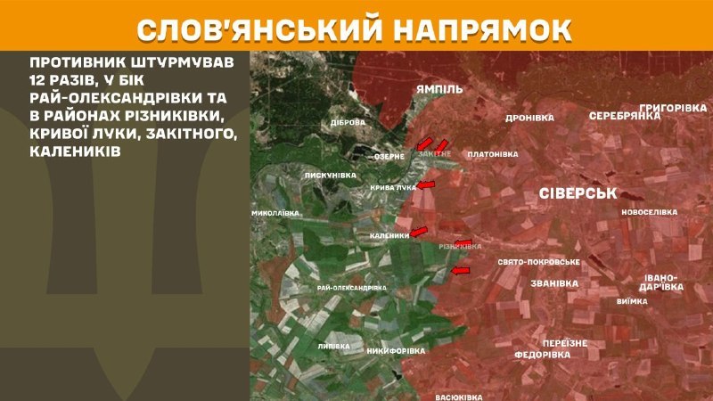 In der Richtung Sloviansk kam es gestern zu Zusammenstößen in der Nähe von Riznykivka, Kryva Luka, Zakitne und Kalenyky, berichtet der Generalstab der Streitkräfte der Ukraine